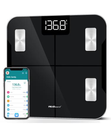 Scales for Body Weight, WeGuard Digital Bathroom Wireless Fat Smart BMI Body Composition Analyzer Health Monitor Sync 15 Data with Other Fitness Apps (Black)