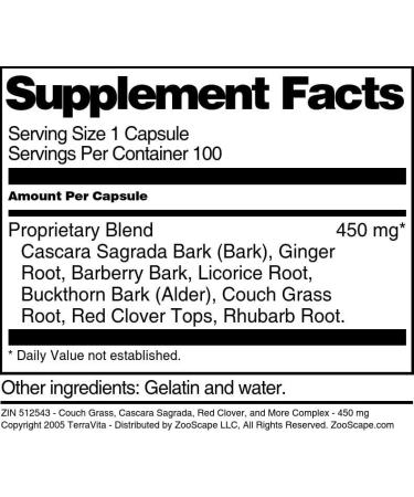 Couch Grass Cascara Sagrada Red Clover and More Complex - 450 mg (100 Capsules ZIN: 512543) - Buy Online on GoSupps.com