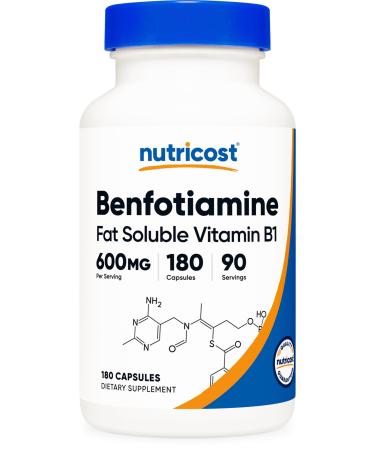 Nutricost Benfotiamine (600 mg) 180 Capsules - Fat Soluble Vitamin B1 Gluten Free Non-GMO Vegan 90 Servings