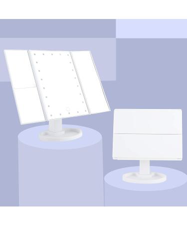 Tri-fold Lighted Vanity Makeup Mirror with 1x 2X 3X Magnification - Portable and Adjustable LED Lights - White - Buy Online on GoSupps.com