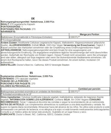 Doctors Best Nattokinase 2000 FU - 270 Capsules | Supports Cardiovascular Health | Premium Quality Supplement - Buy Online on GoSupps.com