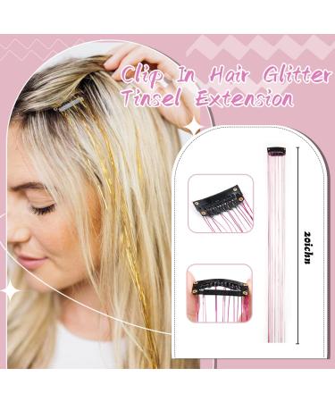 12 Pcs Clip in Hair Tinsel Pack - 20 Inch Colorful Glitter Extensions for Women, Girls, Kids - Festival Gift, Fairy Hair, Party Accessories Kit - Buy Online on GoSupps.com