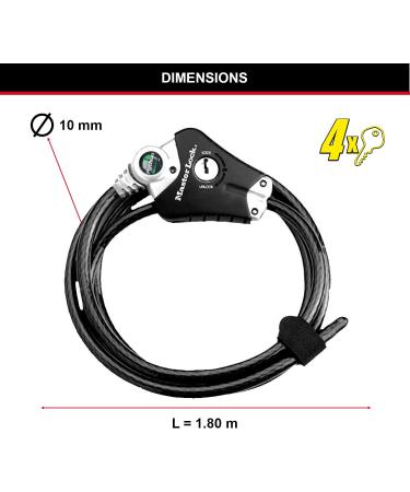 Master Lock 8428EURDPRO Adjustable Cable Lock - Secure Your Sports Equipment & Garden Furniture | 30 cm to 1.8 m Length 1 cm Diameter International Shipping Available - Buy Online on GoSupps.com