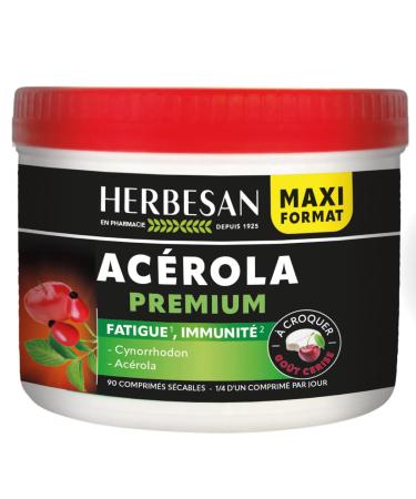 HERBESAN - ACEROLA PREMIUM - Haute concentration en Vitamine C-R duction de la fatigue- Ac rola naturelle - 90 comprim s croquer 90 unit (Lot de 1)