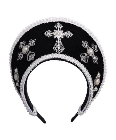 Ladies Headdress Tudor Renaissance Royal French Hood Coronet (black)