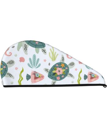 Super Absorbent Turtle & Sea Life Microfiber Hair Towel Wrap for Women - Quick Dry Coral Velvet Cap for Long Curly & Thick Hair - Buy Online on GoSupps.com