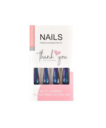 Shop EchiQ Chrome Diamond Blue Press On Fingernails | Extra Long Metallic Mirror Holo Fake Nails - Stylish Coffin Tips for Ladies - Buy Online on GoSupps.com
