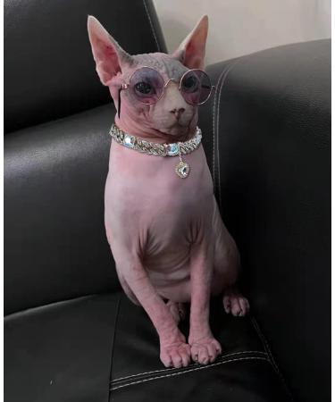 Glitter King Silver Cat Collar Puppy Zircon Cuban Link Chain Handmade Giamond Heart Pendant Pet Jewelry S(10.1") Silver - Buy Online on GoSupps.com