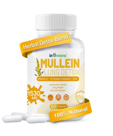Mullein Leaf Extract 1530 Mg, 15-in-1 Herbal Supplements,Mullein Leaf Extract for Lungs,Bottled in USA - 60 Capsules 60 Count (Pack of 1)