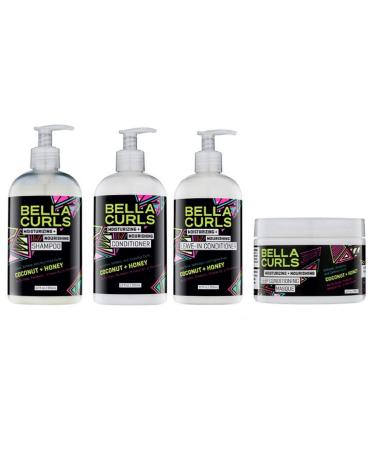Bella Curls Moisturizing and Nourishing  Coconut and Honey Hair Product Combo Set (MASQUE&LIC&SH&COND)