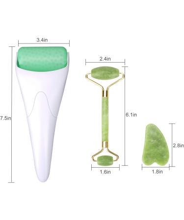 Facial Roller Set: Ice Roller, Jade Roller, Gua Sha Tool - Reduce Puffiness, Stress Relief - Buy Online on GoSupps.com