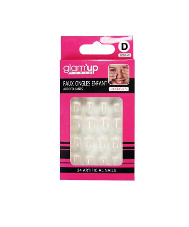Glam'up Paris - Artificial nails for children - Full cover - Easy to use - Self -adhesive - 24 artificial nails per box - Round square shape - No. 149 - French manicure French assortment de 24 pi ces