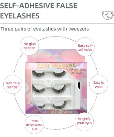 Self-Adhesive Eyelashes Self Stick Lashes Reusable False Eyelashes 3 Styles of Natural Fluffy Cat Eye Lashes Waterproof Soft Thick Volume Faux Mink Lashes No Glue Needed 3 Pairs (3 Styles Mixed) - Buy Online on GoSupps.com