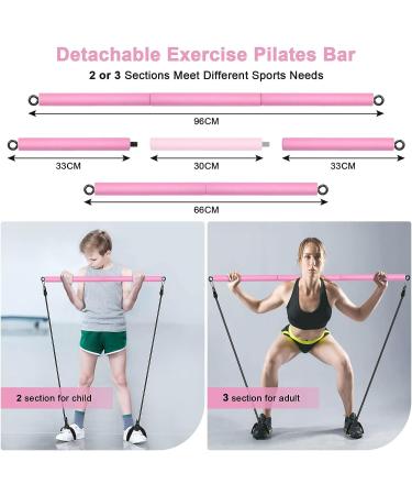 Pilates Bar Kit with Adjustable Resistance Bands | Portable 3-Section Pilates Stick Bar for Full Body Workout | Ideal for Home, Gym, Office, Travel | Pink - Buy Online on GoSupps.com