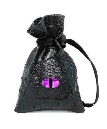 Haxtec Dragon Dice Bag Small Drawstring Leather DND Dice Pouch Storage Bag for D&D Dungeons and Dragons Gift, Coins and Accessories (Purple Eye) Patent Number D893867 Elderitch Blast-purple Eye