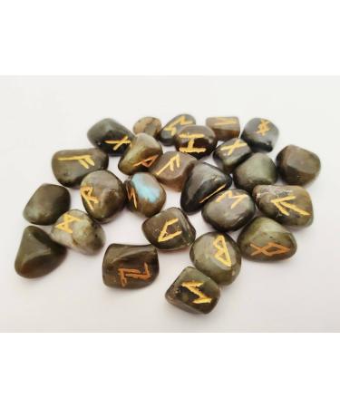 Sharvgun Labradorite Rune Stone Set 25 pi ces avec tableau en bois MDF runique grav lettrage symbolique pa en velours noir/rouge pochette incluse bo te-cadeau