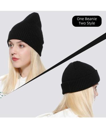 Zowya 2-in-1 Fisherman Beanie and Regular Cuff Knit Hat in Black - Unisex Warm Ribbed Skull Cap - Buy Online on GoSupps.com