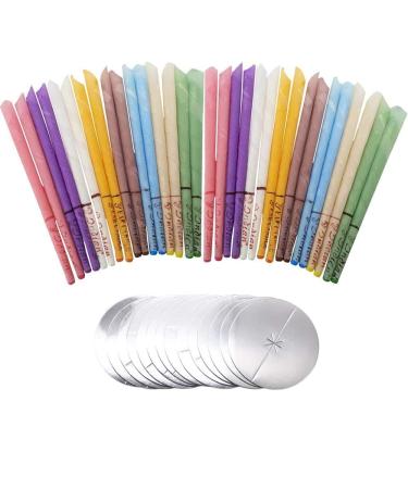Natural Ear Candles Beeswax Candling Cones - 32 Pcs (8 Colours) Organic Non-Toxic Cylinders Fragrance Hollow Cone Candles with 16 Protective Disks (32 pcs)
