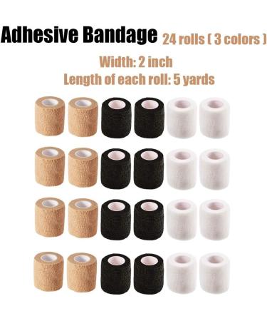 24 Pack 2 Self Adherent Bandage Wrap - Athletic Elastic Cohesive Flex Tape for Sport, First Aid, Medical - 5 Yards per Roll - Ideal for Wrist, Ankle, Sprains, Swelling - 3 Colors Included - Buy Online on GoSupps.com