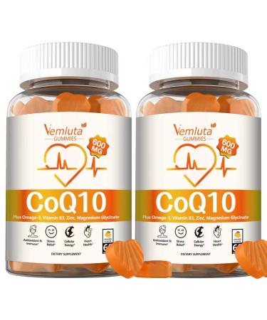 2 Packs 600MG CoQ10 Gummies - 3X Better Absorption Coenzyme Q10 (Ubiquinone) Gummies for Adults Co Q10 Supplement Plus Omega-3 Magnesium Vitamin B3 & Zinc Energy Brain& Heart Support 120 Counts 60 Count (Pack of 2)