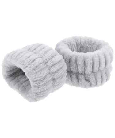 DECHOUS Lot de 2 Bracelets en Flanelle Absorbante Lavage du Visage Bracelets Souples Gris pour Fille Accessoire Pratique pour Spa et Soins Peau
