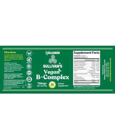 Vegan B-Complex 60 Vegetarian Capsules with Mega Dose of Vitamin B-12 at 2 000 mcg 1 000mcg of Biotin (Made in USA Gluten Free GMP Certified Non-GMO 3rd Party Lab Tested for Purity & Potency) - Buy Online on GoSupps.com