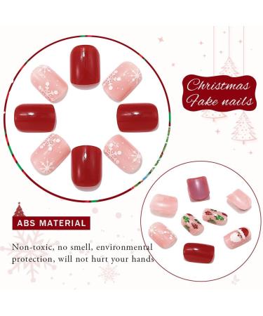 Vatocu Christmas False Nails Short Red Nude Snowflake Snowman Press on Nails - 24pcs - Buy Online on GoSupps.com