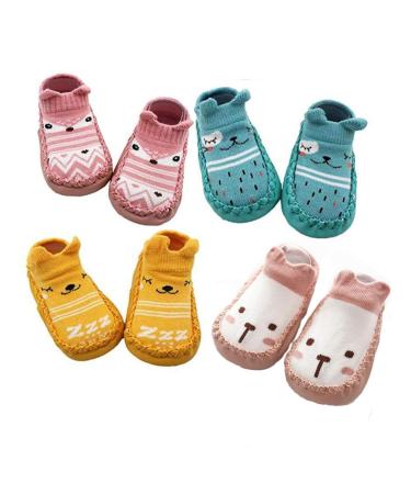 XM-Amigo 4 Pairs of Baby Boys Girls Indoor Pre-Walker Shoes Slippers Anti-Slip Shoes Socks Pink Set02 12-18 Months Pink Set02