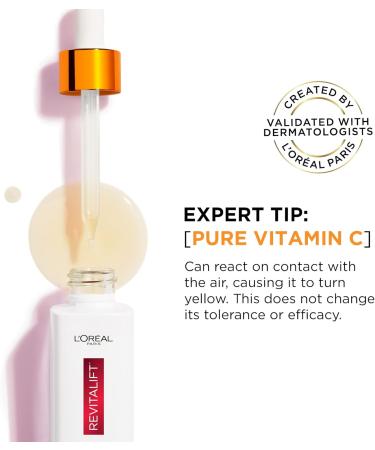 L'Or al Paris 12% Pure Vitamin C Brightening Face Serum with Vitamin E & Salicylic Acid for Antioxidant Protection & Less Visible Pores Revitalift Derm Intensives 30mL - Buy Online on GoSupps.com