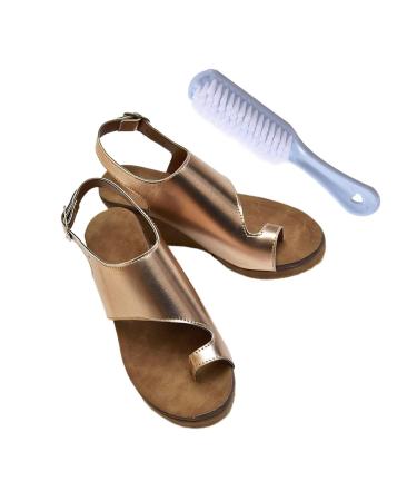 Wedge Bunion Sandals for Women Women's Platform Wedge Bunion Sandals with Adjustable Metal Buckle Strap Casual Summer Sandals for Bunion Splints Toe Separator Hallux Valgus 8 Gold