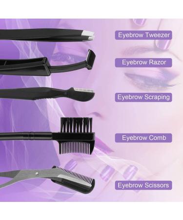 5PC Eyebrow Care Set - Professional Tweezers Curved Scissors & Shaving Brushes for Everyday & Travel Use - Durable Stainless Steel - Buy Online on GoSupps.com
