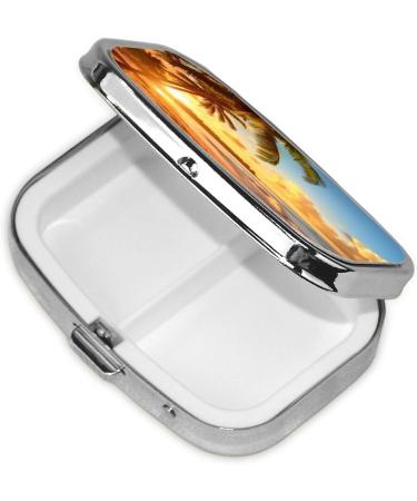 Sunset Hawaiian Palm Tree Compact Mini Pill Box | Travel-Friendly Lightweight Easy Open Design | Square-Shaped Full Frame Print - Buy Online on GoSupps.com