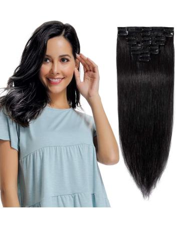 Clip In Extensions Real Hair Remy Hair Extension Real Hair Thin 8 Wefts 18 Clips 55cm - 75g - (#1 Black)