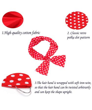 Retro Polka Dot Wire Headband Set for Women - 4 Pack Red Hair Holders - Buy Online on GoSupps.com