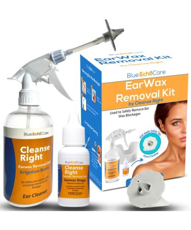 Cleanse Right - Ear Wax Removal Kit- Carbamide Peroxide Ear Drops Irrigation Spray Bottle and USA Made Reusable Dishwasher Friendly Safety Tip - Easy to Use - Cleaner Tool to Remove Ear Blockage - Package May Vary Irri...