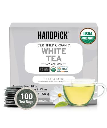 HANDPICK USDA Organic 100% Pure White Tea Mild & Smooth 100 Tea Bags