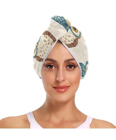 Cool Owl Hair Towel 2 Pack Super Absorbent Hair Drying Towel Quick Dry Hair Turbans Head Towel with Button Twisty Wrap for Women Girls