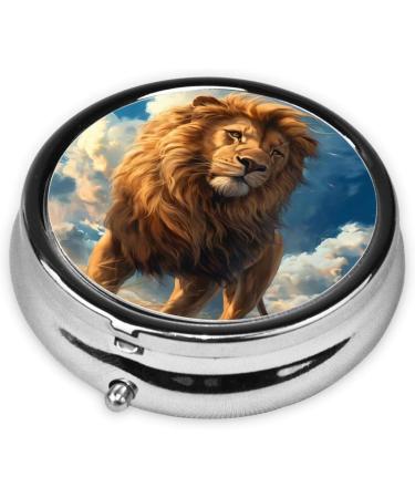 Lion on Grassland Portable Metal Pill Box - Round Mini 3-Compartment Travel-Friendly Design for Small Pills Black - International Shipping Available - Buy Online on GoSupps.com