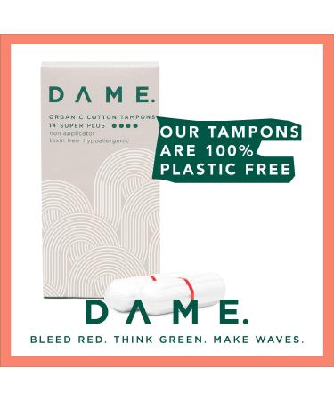 Dame Super+ Tampons x14 - Hypoallergenic, Plastic-Free, pH Neutral, Compostable & Biodegradable - Buy Online on GoSupps.com