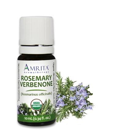 Organic Rosemary Verbenone Essential Oil 100% Pure Undiluted Rosemarinus officinalis Therapeutic Grade Premium Quality Aromatherapy Oil Tested & Verified 10ML Rosemary 0.34 Fl Oz (Pack of 1)