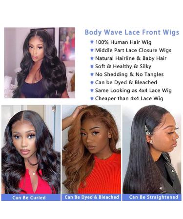 Body Wave Lace Closure Wig 16 Inch Natural Black - Brazilian Virgin Human Hair, Pre Plucked, 150% Density, Glueless, Bleached Knots - for Black Women - Buy Online on GoSupps.com