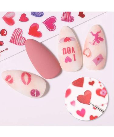 Valentines Day Nail Art Stickers - 3D Self-Adhesive Love Heart Lip Decals, Red Lip Series - 6 Sheets - Buy Online on GoSupps.com