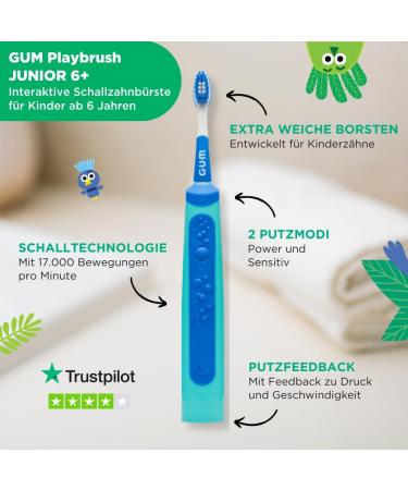 Buy Gum Playbrush Junior 6+ | Smart Electric Toothbrush for Kids with App Pressure Control & Timer - Blue - Buy Online on GoSupps.com
