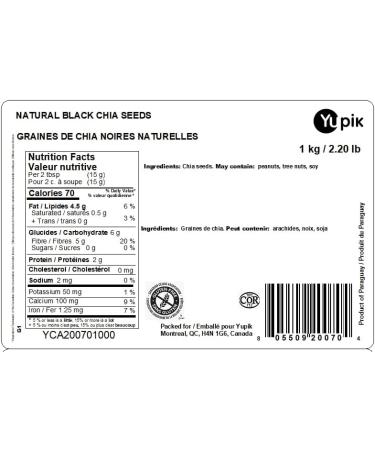 Yupik Raw Black Chia Seeds 1 kg 6 Count Gluten-Free Kosher Vegan Natural Seeds Plant-Based Superfood Rich in Fiber Source of Omega-3 Ideal for Chia Pudding & Smoothies Gels Easily Raw Black Chia Seeds 1kg 6 Count - Buy Online on GoSupps.com