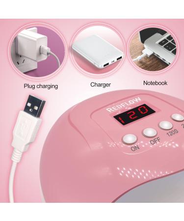 RedFlow UV LED Nail Lamp - Pink Polycarbonate Large Size with Palm Print & UV Protection Gloves | Perfect for International Shipping - Buy Online on GoSupps.com