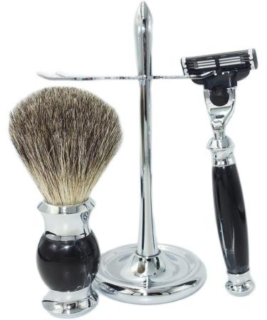 NSNT Exquisit Men's Shaving Brush Set - Fashionable Natural Hair & Metal Stand | Premium Beard Grooming Tool 10x16.5cm Silver - Buy Online on GoSupps.com