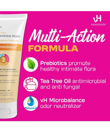 vH Essentials Daily Feminine Wash - Fragrance Free Hypoallergenic with Tea Tree Oil & Prebiotic - pH Balanced Intimate Care - 6 Fl Oz (Pack of 2) - Best for Vaginal Health & Odor Control - Buy Online on GoSupps.com