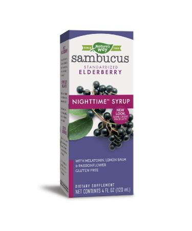 Nature's Way Sambucus NightTime Standardized Elderberry Syrup + Melatonin & Herbs for Restful Sleep, 4 fl. oz. (Packaging May Vary)
