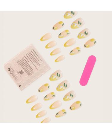 Medium Lemon Press-On Nails with Fruit Designs - Yellow False Nails for Women and Girls - Buy Online on GoSupps.com