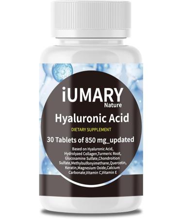 Hyaluronic Acid Supplements, 850mgKeszciy - High Bioavailable Dietary Hyaluronic Acid - Advanced Joint Support with Hydrolyzed Collagen Turmeric Glu-cosamine MSM Vitamin C – 30 Tablets - Pack of 1